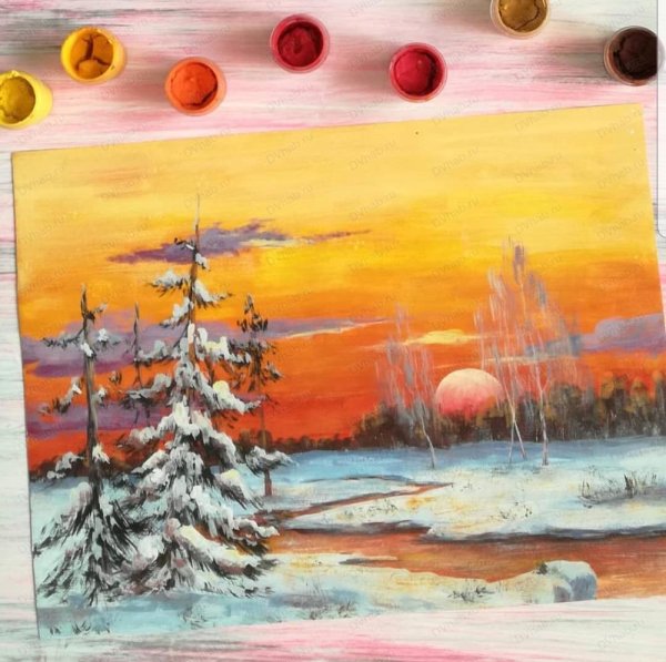 Мастер класс зимний пейзаж гуашью