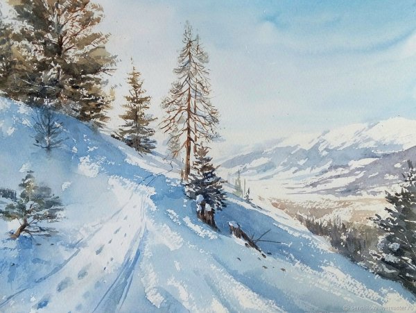 Зима акварель