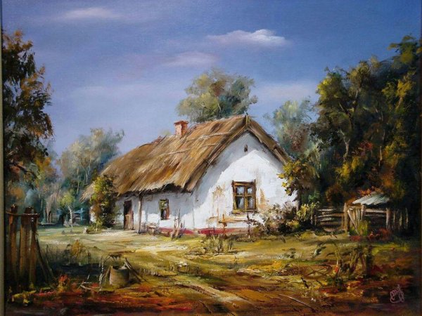 Маковский украинский пейзаж с Хатами