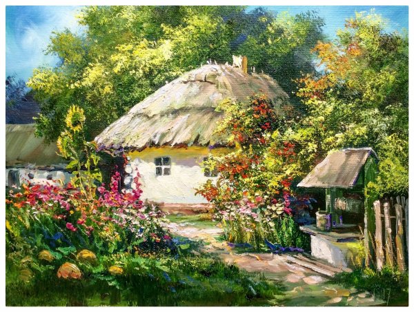 Маковский украинский пейзаж с Хатами