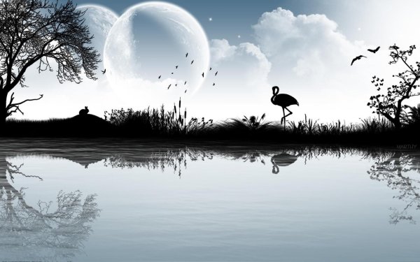 Пейзажи с черными силуэтами