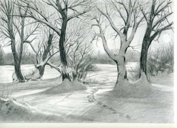 Пейзаж карандашом