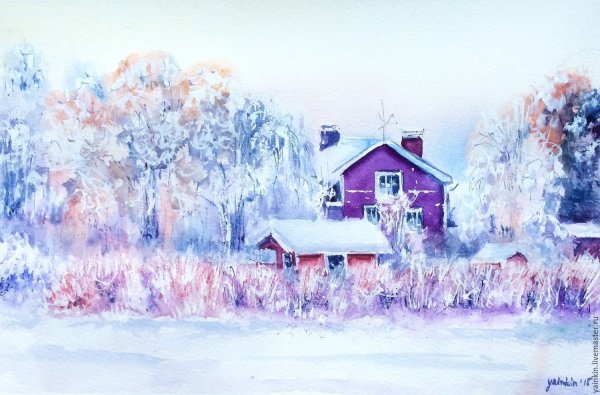 Зима акварель