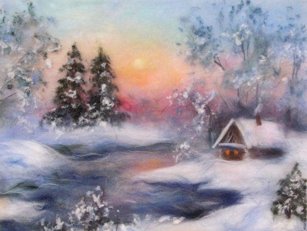 Марина Аскерова картины шерстью зимнее утро