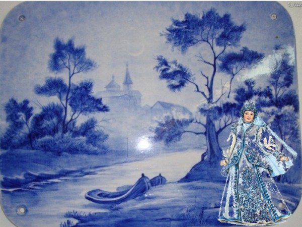 Пейзаж в стиле Гжель для детей