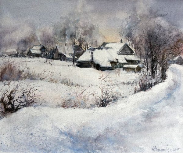 Художник акварелист Татьяна Анисимова зимний пейзаж