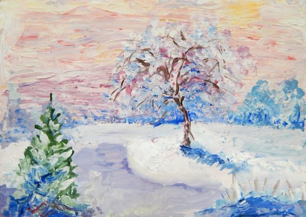 Рисование зимний пейзаж