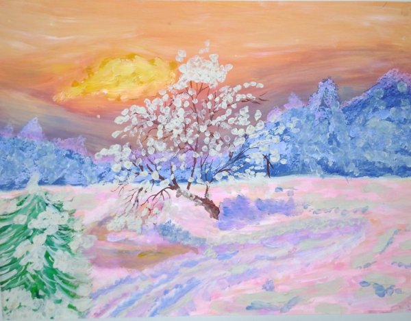 Рисование зимы красками