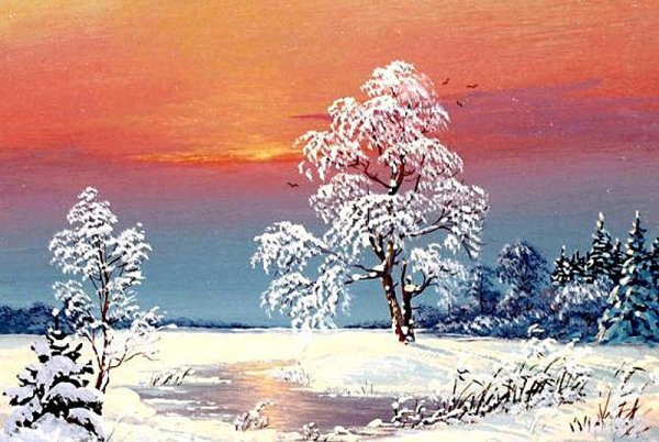Зимний пейзаж акрилом