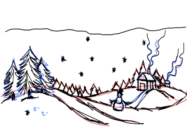 Зимний пейзаж карандашом для детей