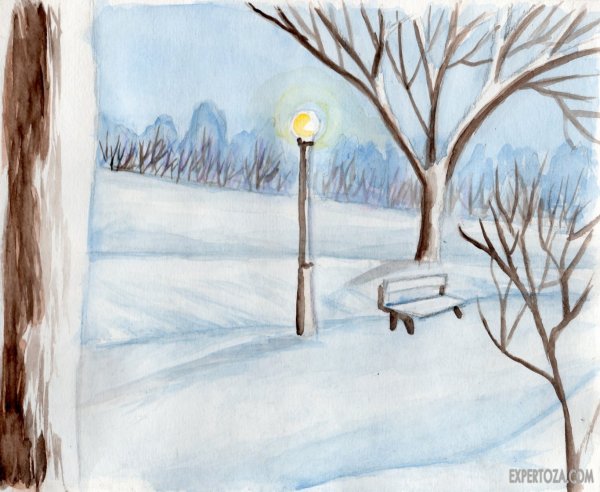 Рисование зима в городе