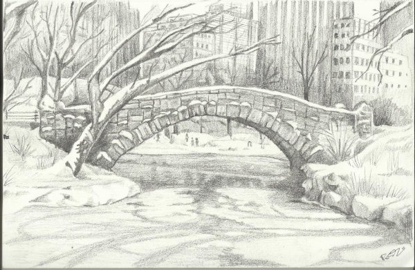 Зимняя дорога рисунок карандашом для срисовки