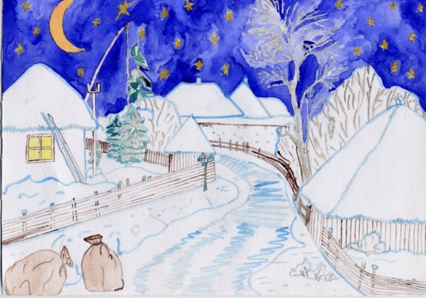 Зимний пейзаж в графике