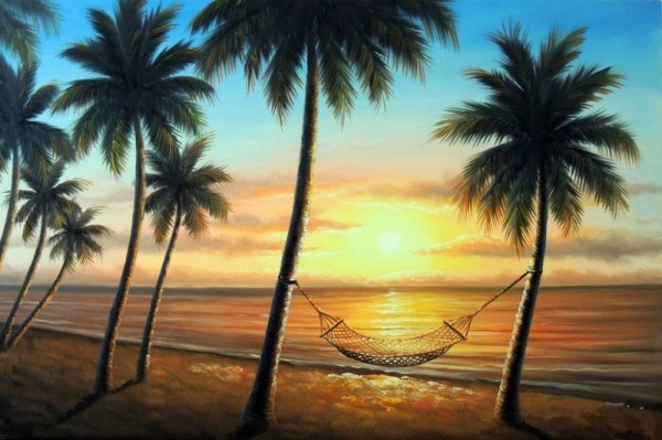 Пальмы закат живопись
