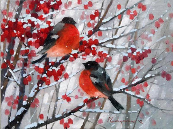 Картина Снегири на ветке
