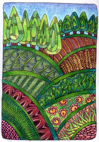 Пейзаж техника Зентангл