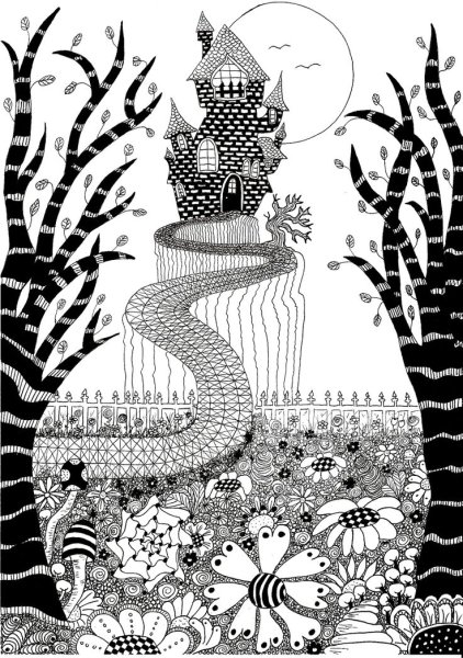 Пейзаж в технике дудлинг