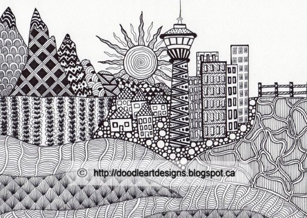 Пейзаж в стиле Зентангл