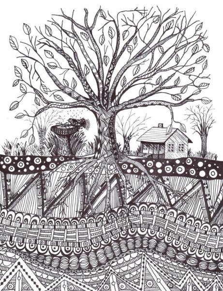 Пейзаж в стиле Зентангл