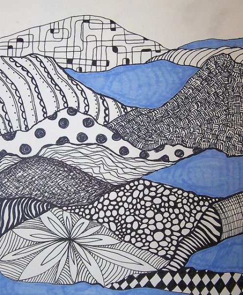 Пейзаж в технике Зентангл