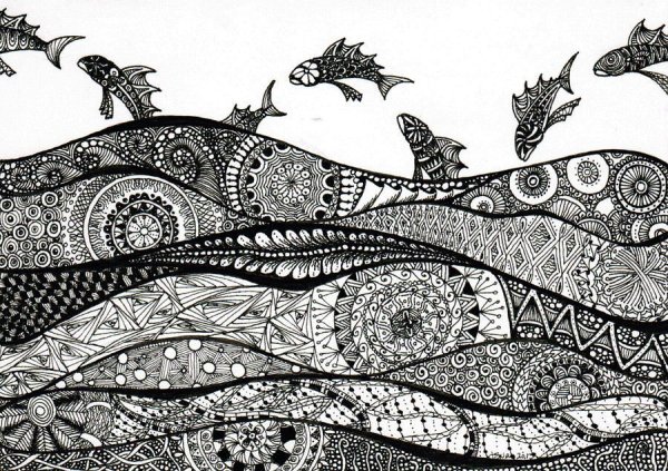 Пейзаж в стиле Зентангл