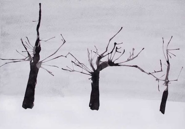 Зимнее дерево кляксография