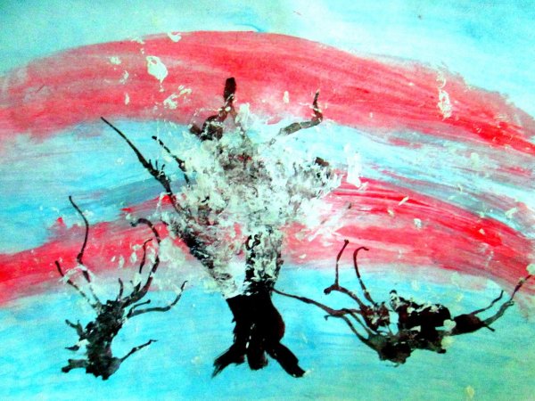 Зимнее дерево кляксография