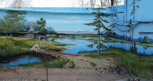 Пейзаж на уличной стене