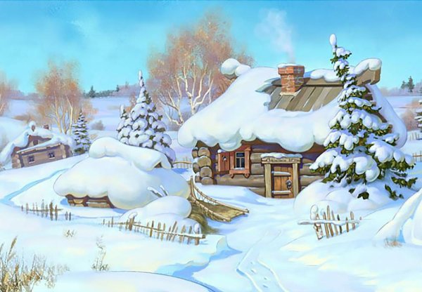 Алмазная живопись набор алмазной вышивки зимняя избушка (аж-1420) 60х40 см