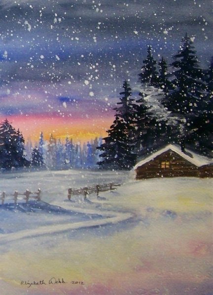 Рисование зимний пейзаж