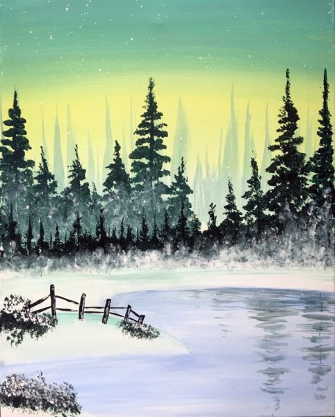 Пейзаж гуашью зима