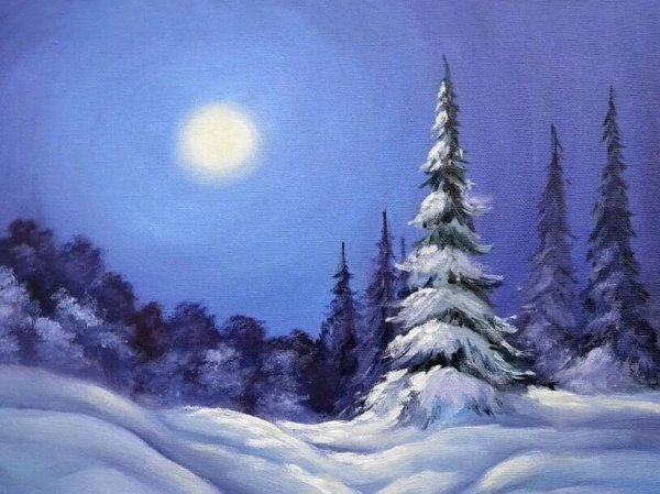 Зимний пейзаж гуашью