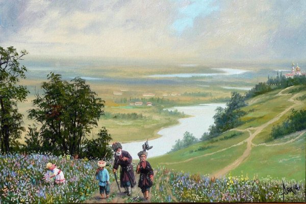 Кубань горы и поля с подсолнухами