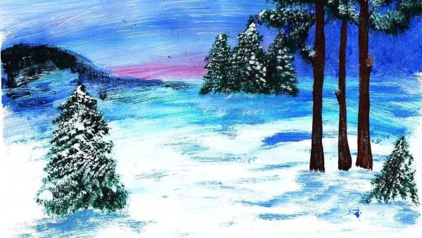 Зимний пейзаж пастелью