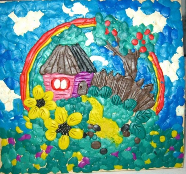 Композиция из пластилина на картоне