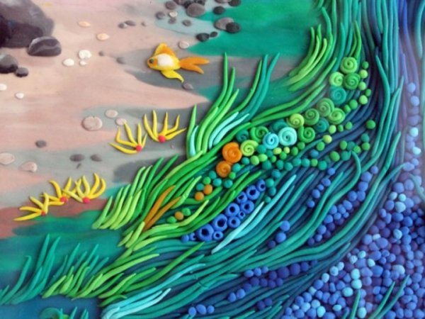 Зимний пейзаж из пластилина