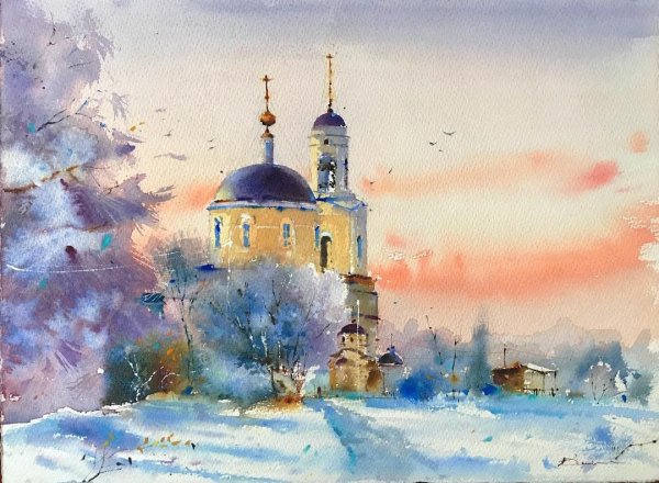 Новодевичий монастырь Москва акварель