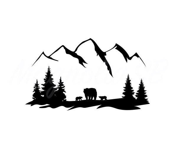 Силуэты гор и лесов