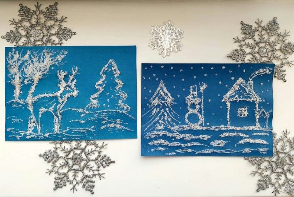 Рисование солью зимний пейзаж