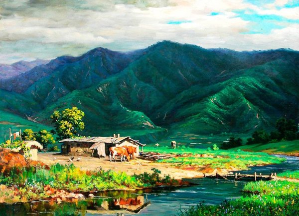 Корея пейзажи акварель