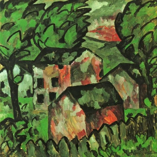 Малевич пейзаж с пятью домами