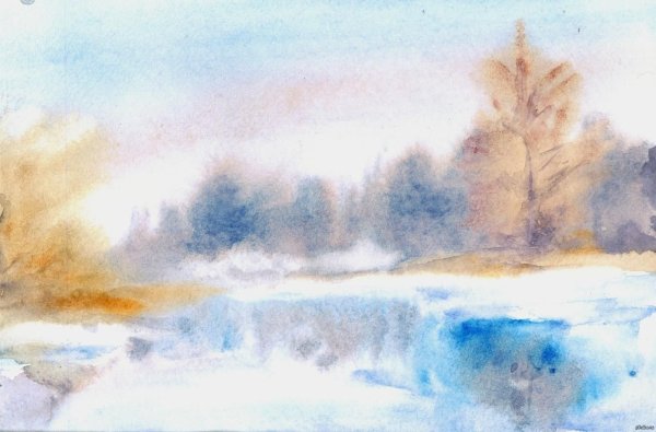Зима акварель