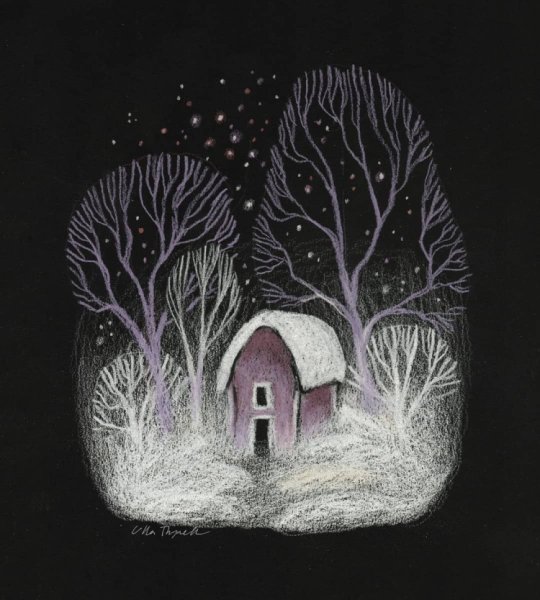 Зимний пейзаж на тонированной бумаге