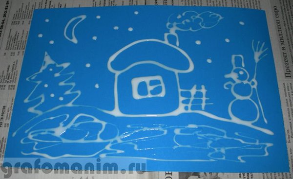 Рисование манкой и клеем зима