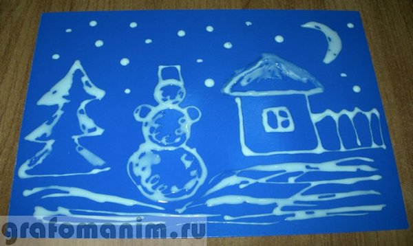 Зимняя аппликация из манки