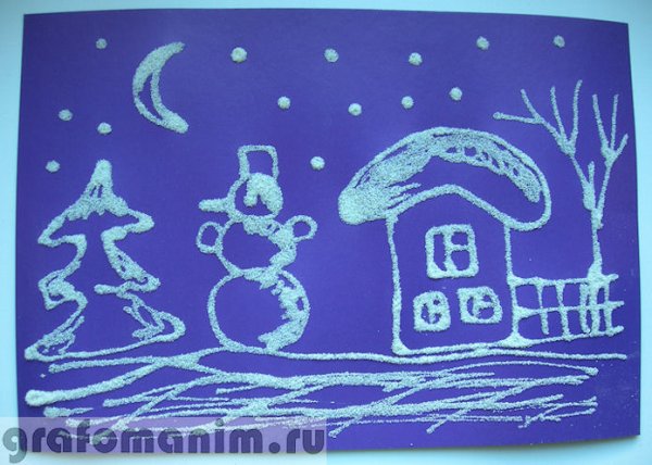 Рисование манкой зима