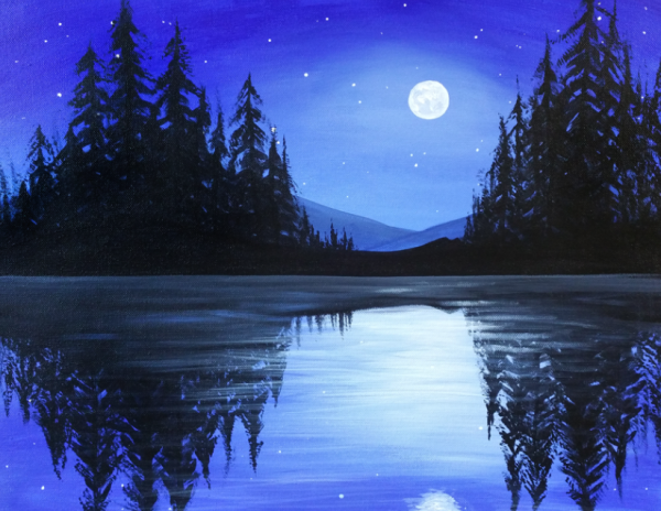 Ночной пейзаж гуашью легко