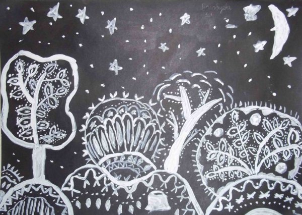 Граттаж зимний пейзаж