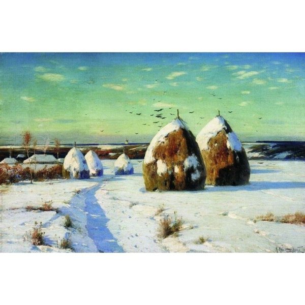 Крыжицкий к.я. зимний пейзаж со стогами. 1910