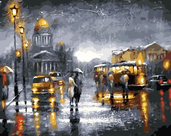 Пейзаж с дождем живопись